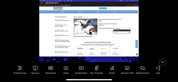 La pantalla de inicio de Zoho Assist ofrece herramientas móviles